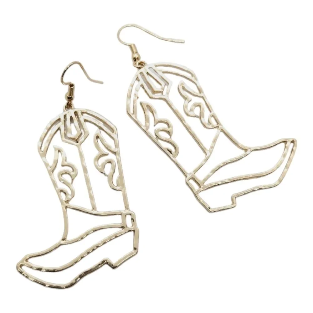 Gold Cowboy Boot Earrings Western Cowgirl Nashville Jewelry Rodeo Honky Tonk Fun